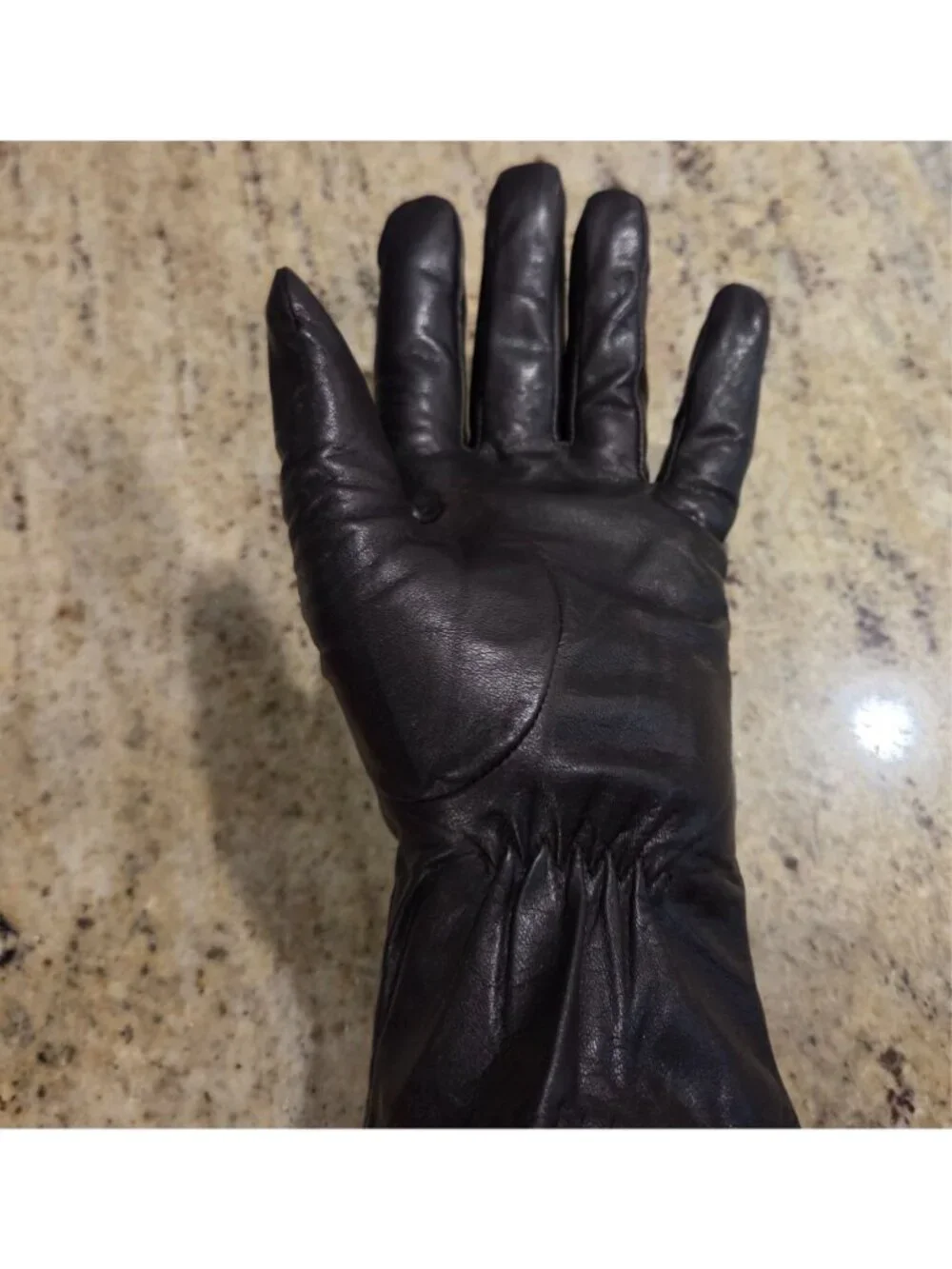 Womens Size M/L Brown Leather Fleece Lined Gloves Scroll Embroidered